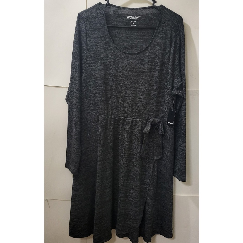 Torrid Super Soft ,Hacci Faux, Wrap Knee Length, Charcoal Gray Dress,‎ NWTS,  1X